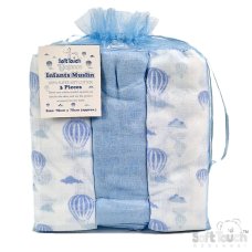 MS15-B: Blue 3 Pack Muslin Squares in Gift Bag